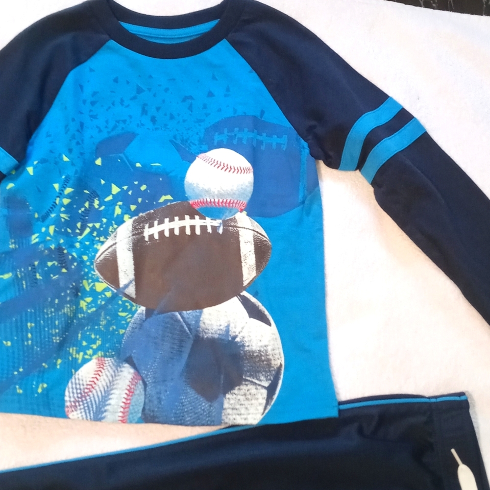 Kidtopia Boys 2 PC Navy/Light Blue Cotton Blend Athletic Shirt/Pants 3T